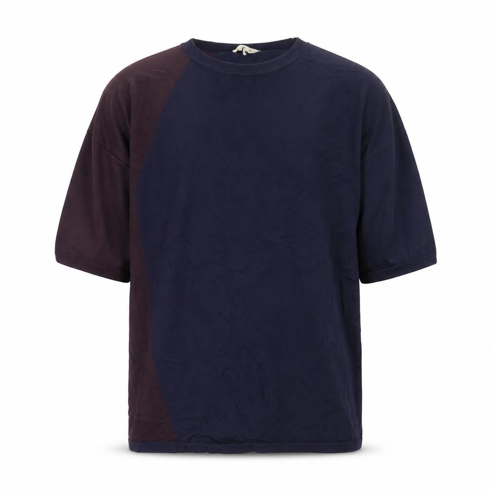 Front view of Phase Eight unisex blue colourblock knit short sleeve t-shirt xs
