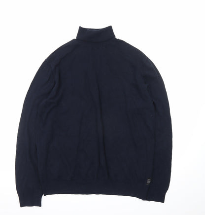 Replay Men's Blue Cotton Roll Neck Jumper XL