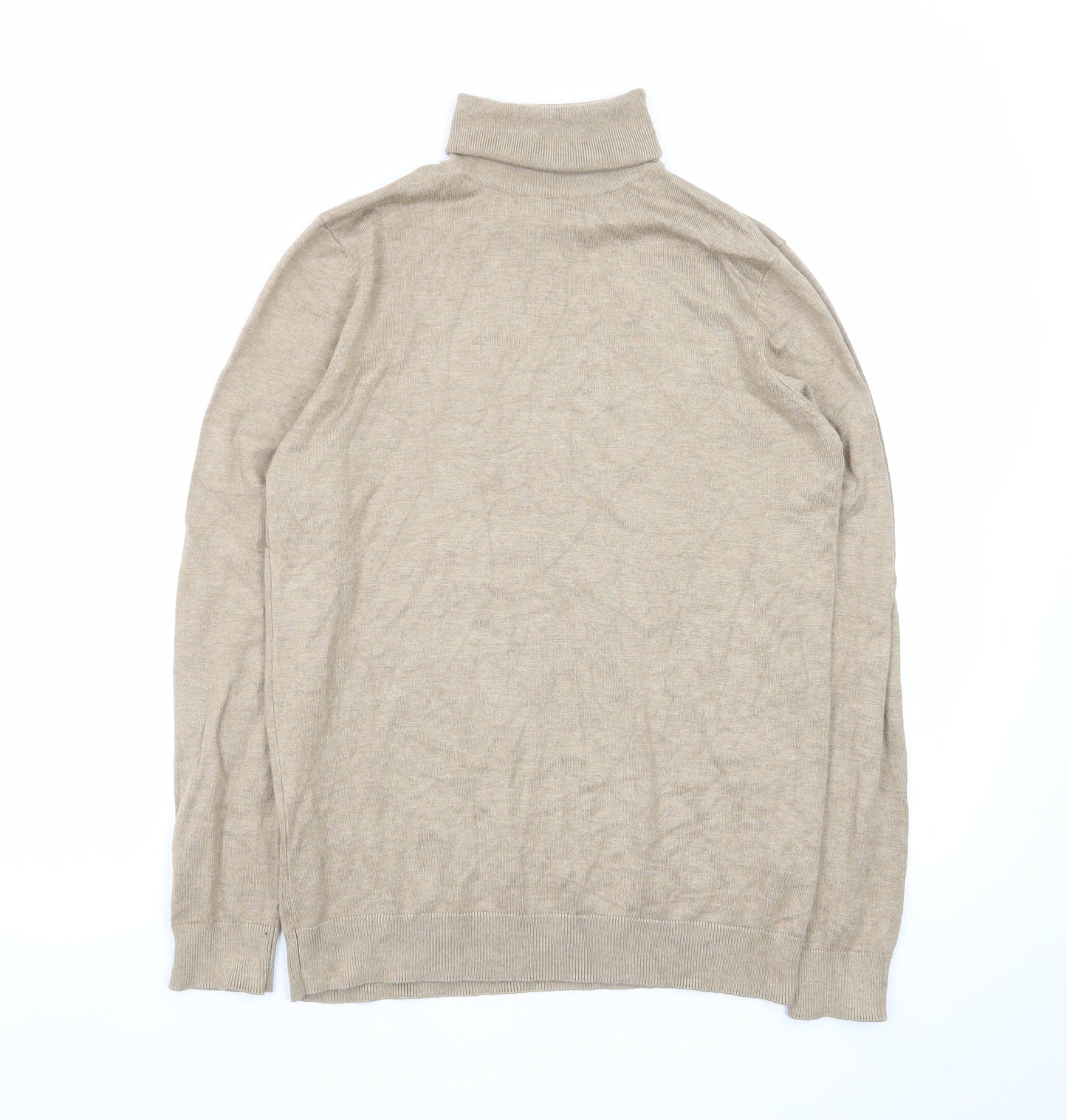 Pull & Bear Men's Beige Roll Neck Cotton Blend Jumper Size S
