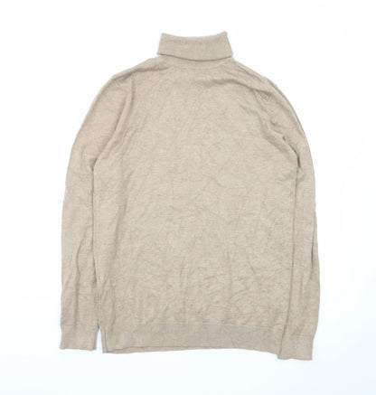 Pull & Bear Men's Beige Roll Neck Cotton Blend Jumper Size S