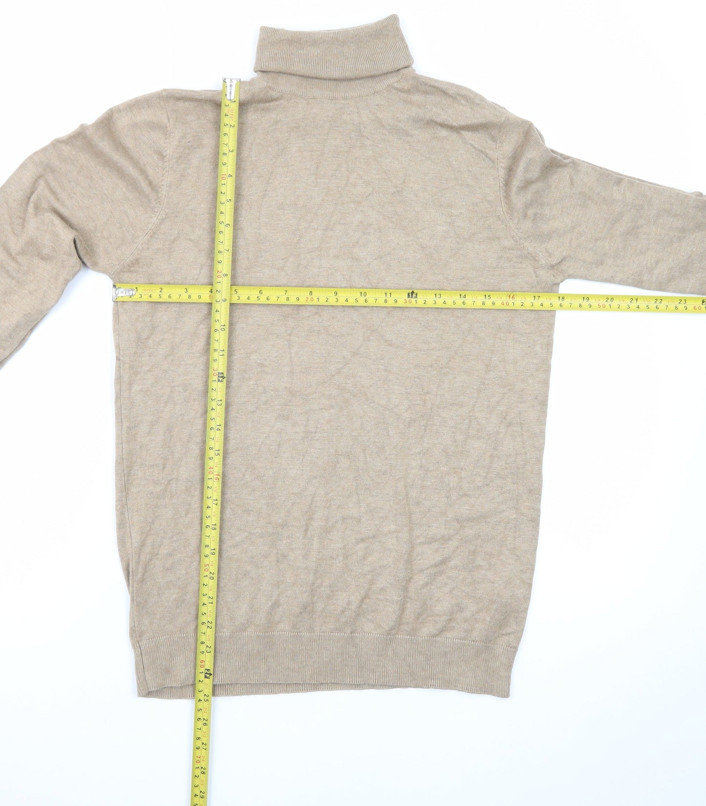 Pull & Bear Men's Beige Roll Neck Cotton Blend Jumper Size S