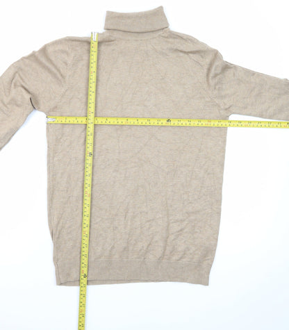 Pull & Bear Men's Beige Roll Neck Cotton Blend Jumper Size S