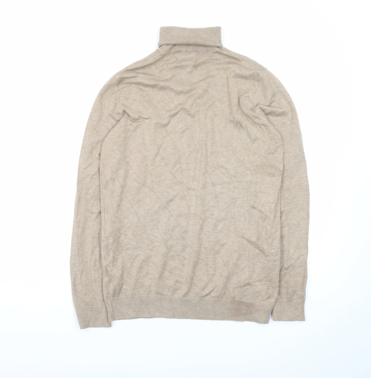 Pull & Bear Men's Beige Roll Neck Cotton Blend Jumper Size S