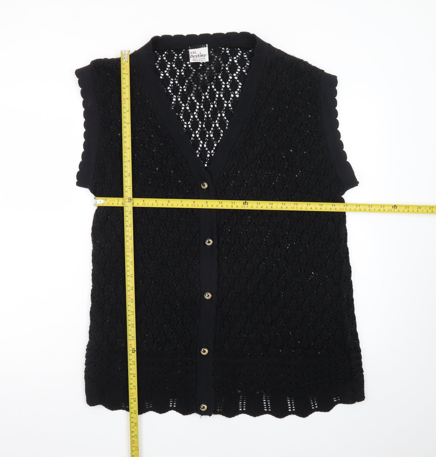 Destiny Women’s Black Sleeveless Crochet Knit Cardigan 2XL