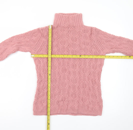 White Stuff Women’s Pink Roll Neck Cable Knit Jumper UK 10
