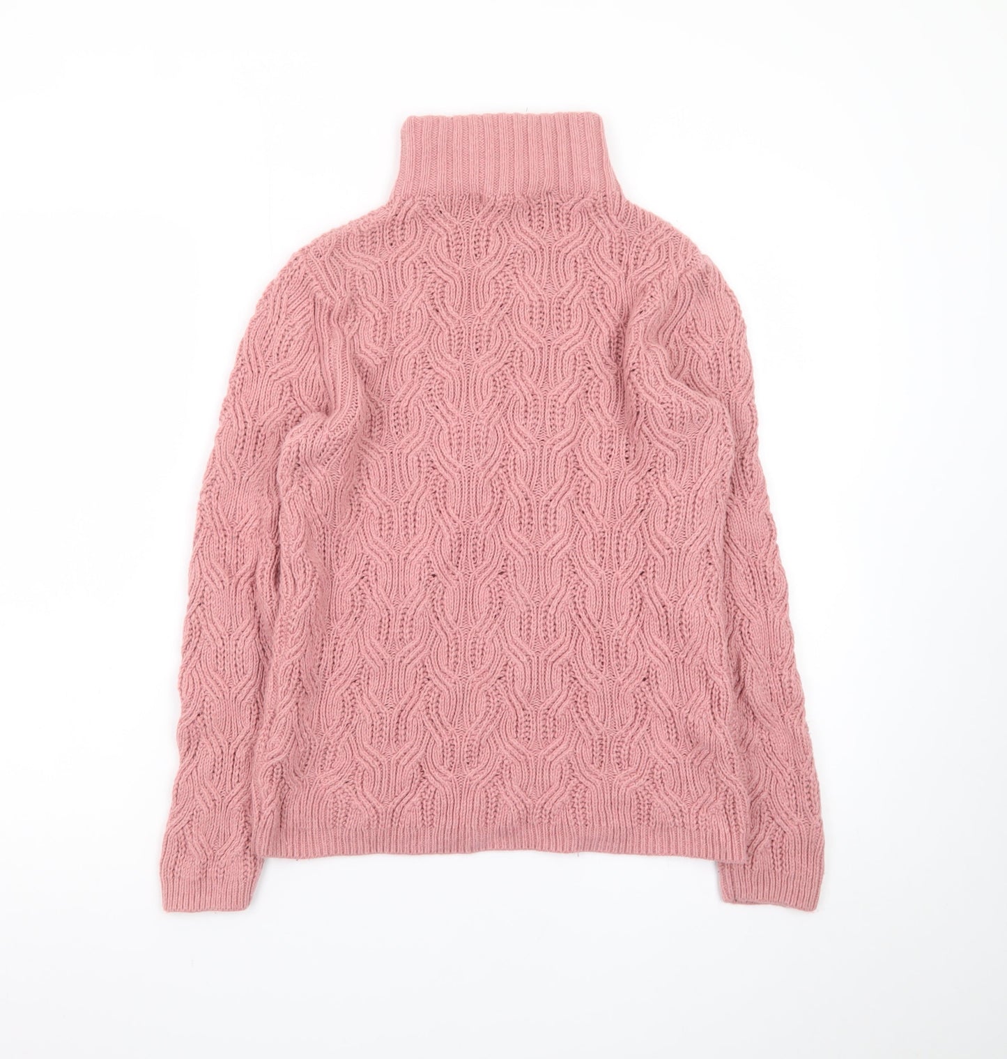 White Stuff Women’s Pink Roll Neck Cable Knit Jumper UK 10