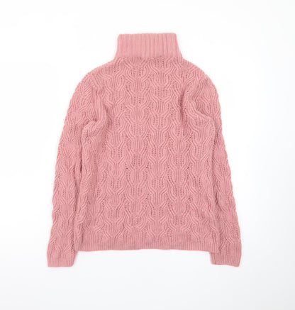 White Stuff Women’s Pink Roll Neck Cable Knit Jumper UK 10
