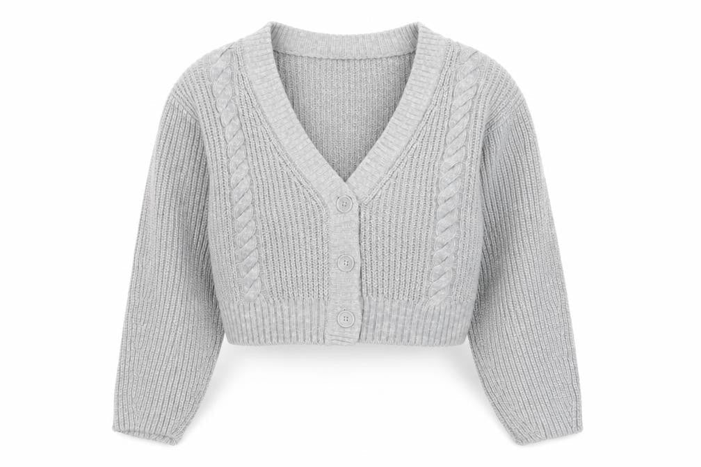 H&M Divided Women Grey Cable-Knit Cropped Cardigan Size S