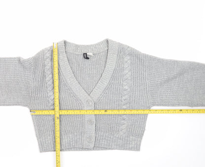 H&M Divided Women Grey Cable-Knit Cropped Cardigan Size S