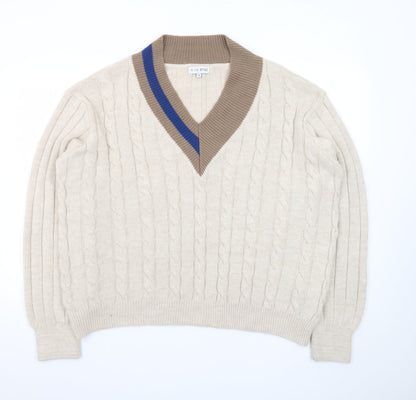In The Style Women’s Beige Cable-Knit V-Neck Pullover Jumper Size 14