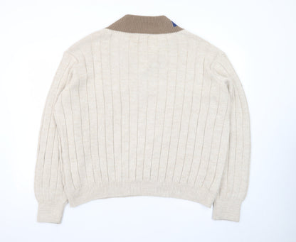 In The Style Women’s Beige Cable-Knit V-Neck Pullover Jumper Size 14