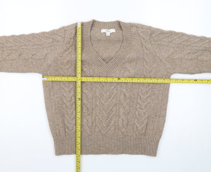 Marks and Spencer Womens Beige V-Neck Cable-Knit Jumper M