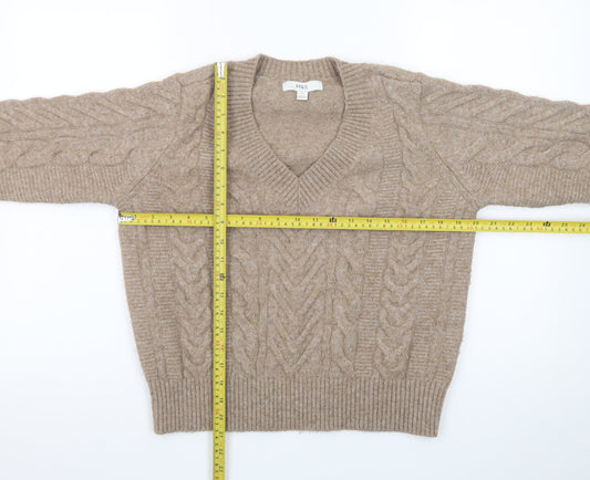 Marks and Spencer Womens Beige V-Neck Cable-Knit Jumper M
