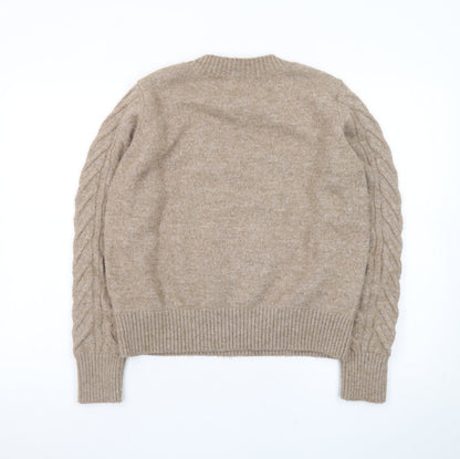 Marks and Spencer Womens Beige V-Neck Cable-Knit Jumper M