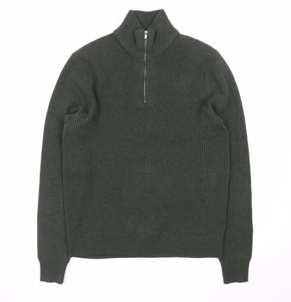Marks and Spencer Men’s Green Cotton Blend 1/2 Zip Jumper Size S