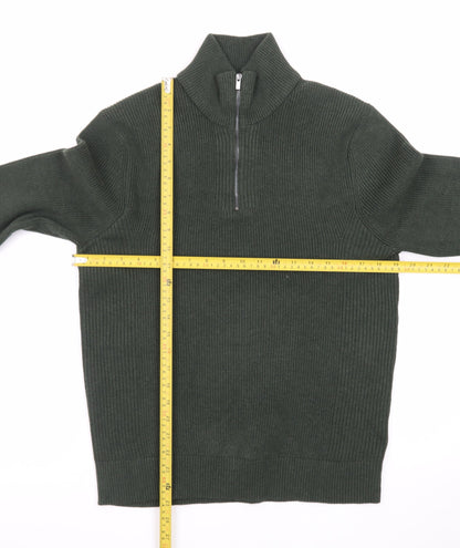 Marks and Spencer Men’s Green Cotton Blend 1/2 Zip Jumper Size S