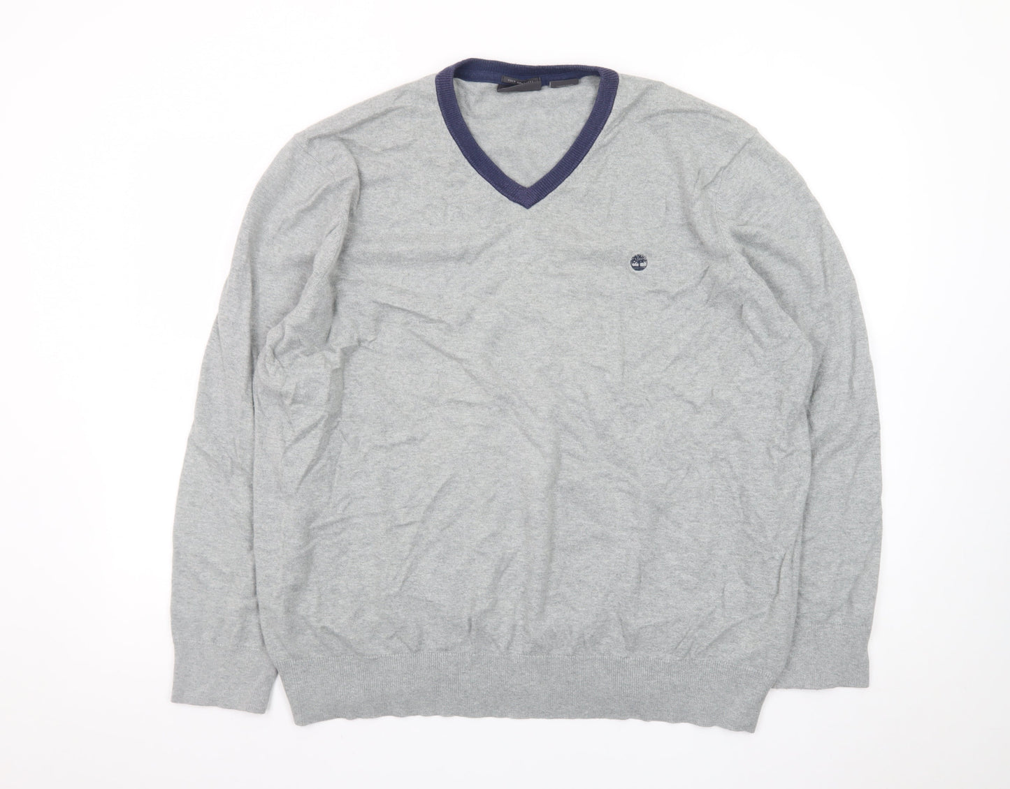 Timberland Men’s Grey V-Neck Cotton Wool Knit Jumper 2XL