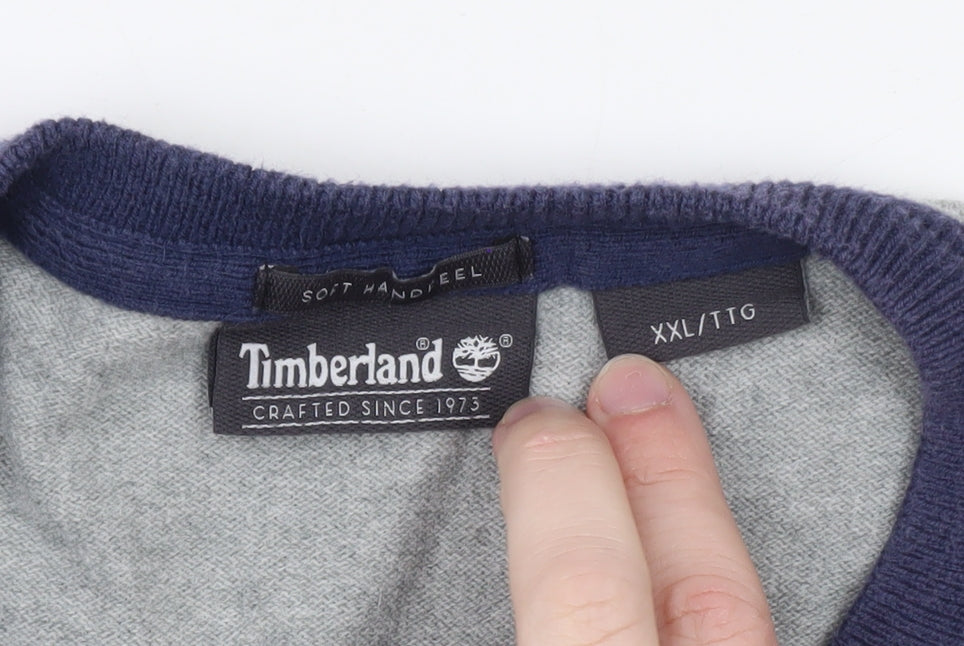Timberland Men’s Grey V-Neck Cotton Wool Knit Jumper 2XL