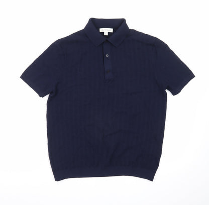 Marks and Spencer Autograph Men's Navy Textured Polo Shirt Medium