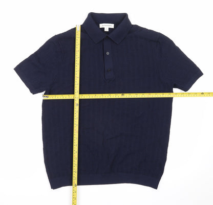 Marks and Spencer Autograph Men's Navy Textured Polo Shirt Medium