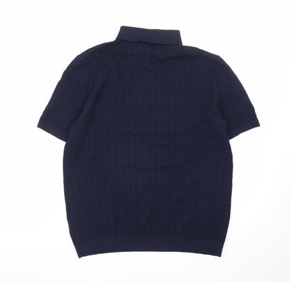 Marks and Spencer Autograph Men's Navy Textured Polo Shirt Medium