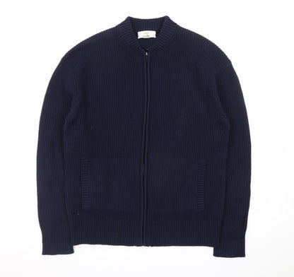 Marks and Spencer Men's Blue Full Zip Knit Jumper Medium
