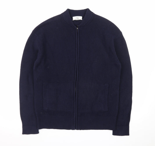 Marks and Spencer Men's Blue Full Zip Knit Jumper Medium