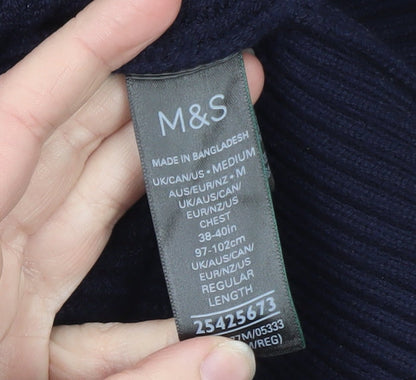 Marks and Spencer Men's Blue Full Zip Knit Jumper Medium