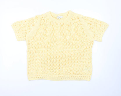 Marks and Spencer Women's Yellow Open-Knit Cotton Jumper Size L