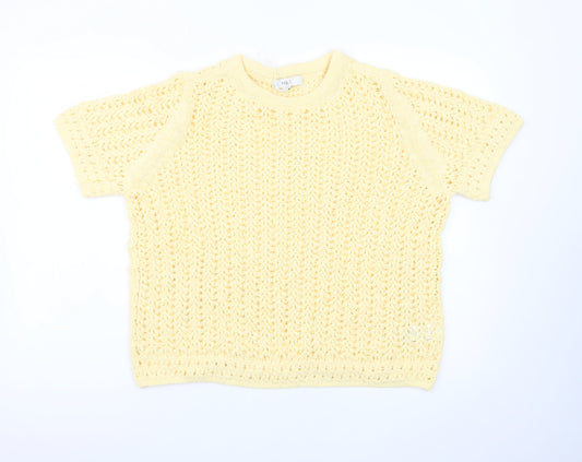 Marks and Spencer Women's Yellow Open-Knit Cotton Jumper Size L