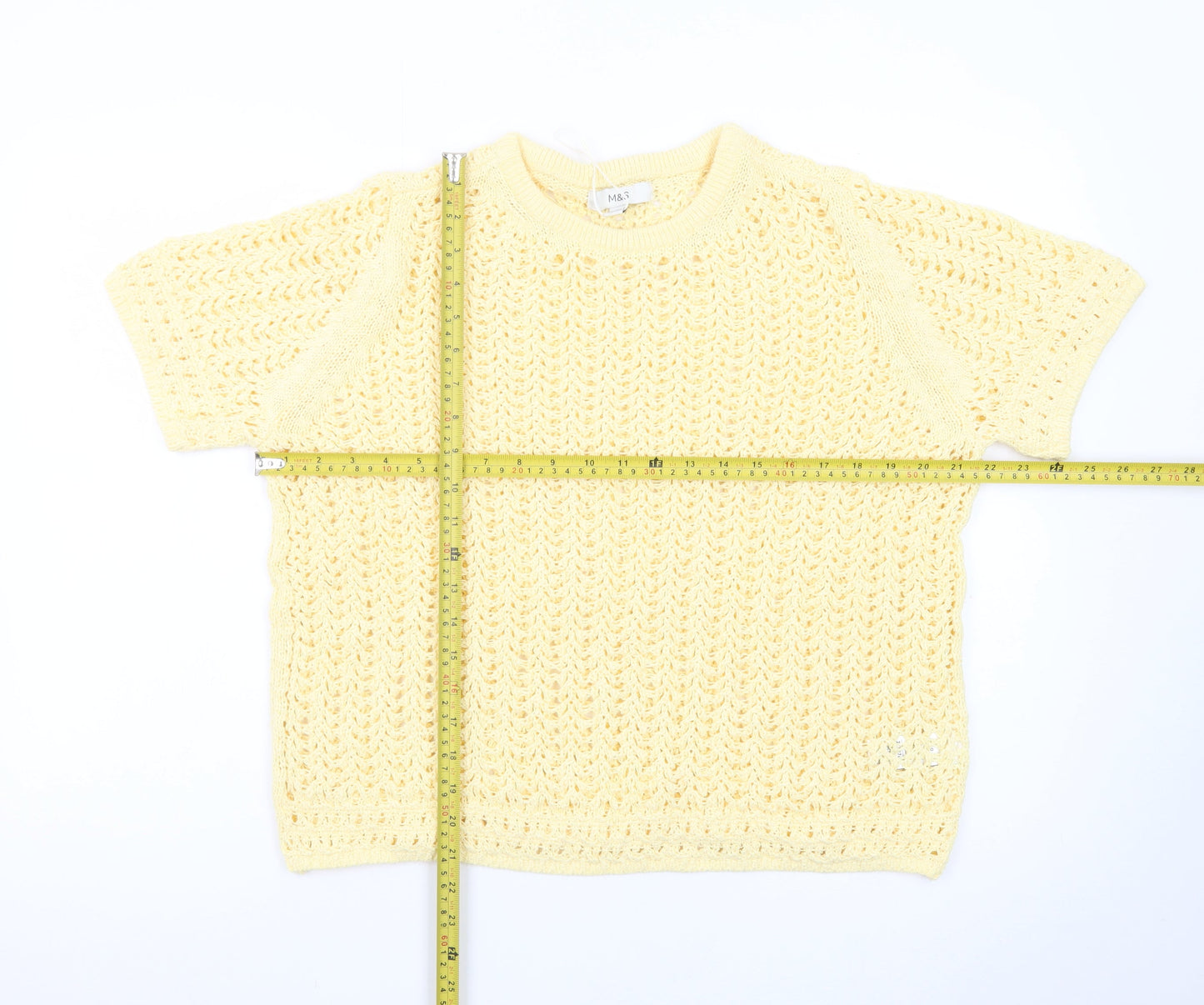 Marks and Spencer Women's Yellow Open-Knit Cotton Jumper Size L