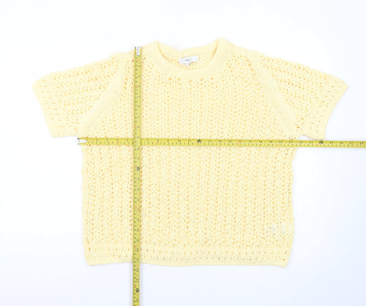Marks and Spencer Women's Yellow Open-Knit Cotton Jumper Size L