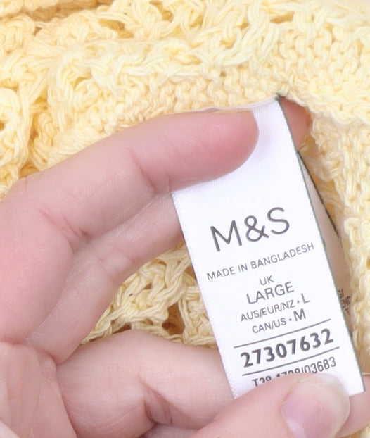 Marks and Spencer Women's Yellow Open-Knit Cotton Jumper Size L