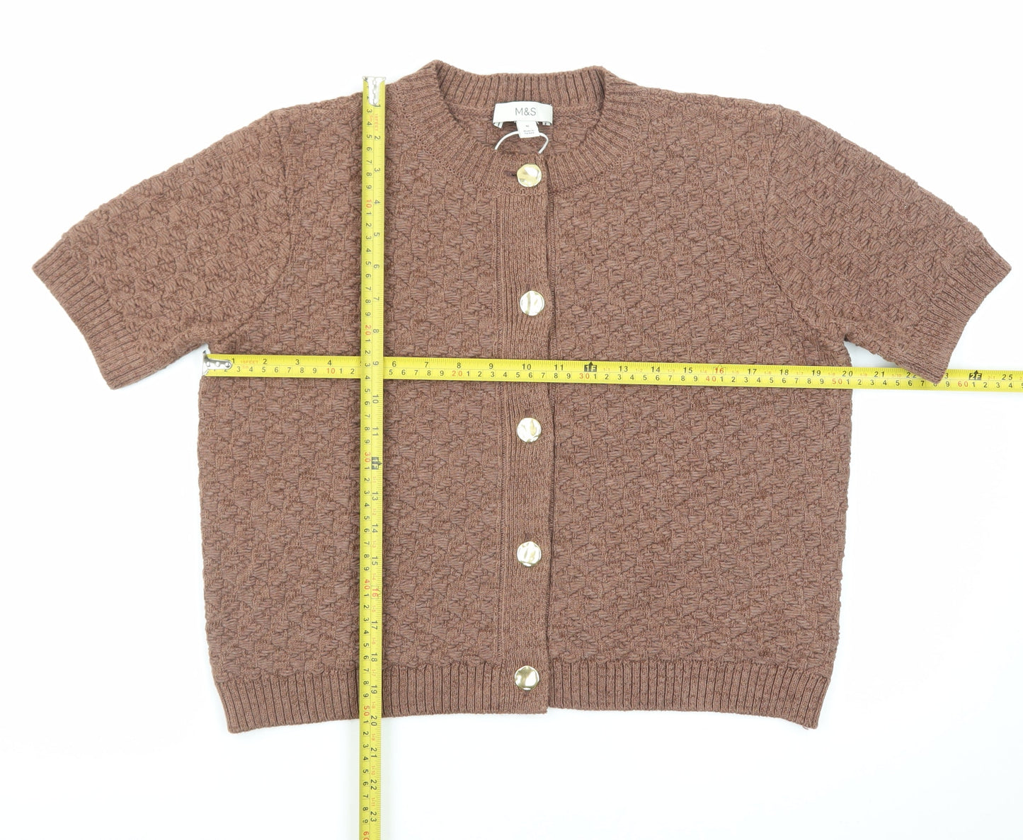 Marks and Spencer Women Brown Knit Short Sleeve Cardigan M