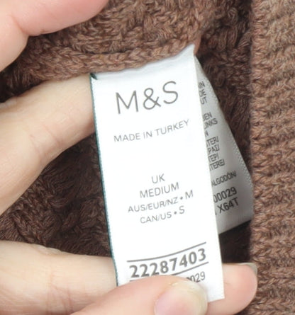 Marks and Spencer Women Brown Knit Short Sleeve Cardigan M