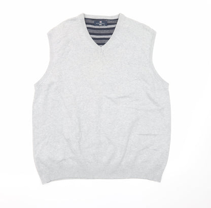 Marks and Spencer Blue Harbour Men's Grey XL V-Neck Cotton Knit Vest
