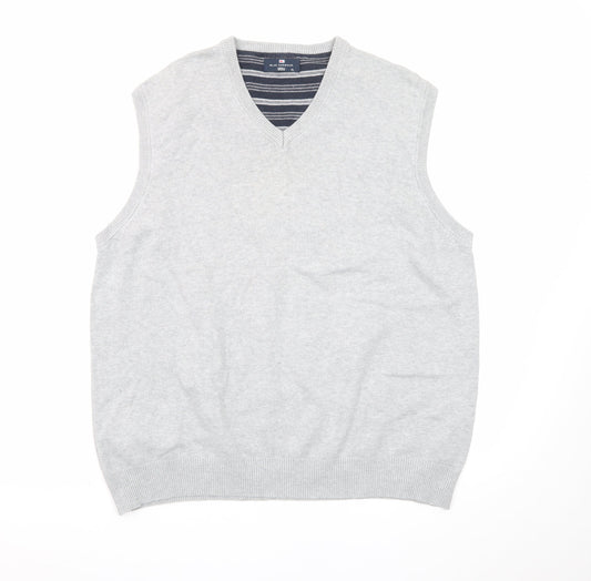 Marks and Spencer Blue Harbour Men's Grey XL V-Neck Cotton Knit Vest