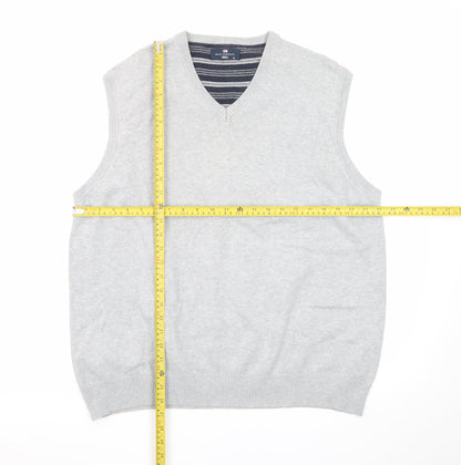 Marks and Spencer Blue Harbour Men's Grey XL V-Neck Cotton Knit Vest
