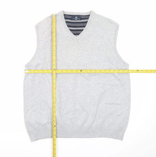Marks and Spencer Blue Harbour Men's Grey XL V-Neck Cotton Knit Vest
