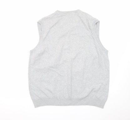 Marks and Spencer Blue Harbour Men's Grey XL V-Neck Cotton Knit Vest