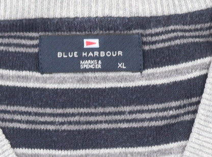 Marks and Spencer Blue Harbour Men's Grey XL V-Neck Cotton Knit Vest