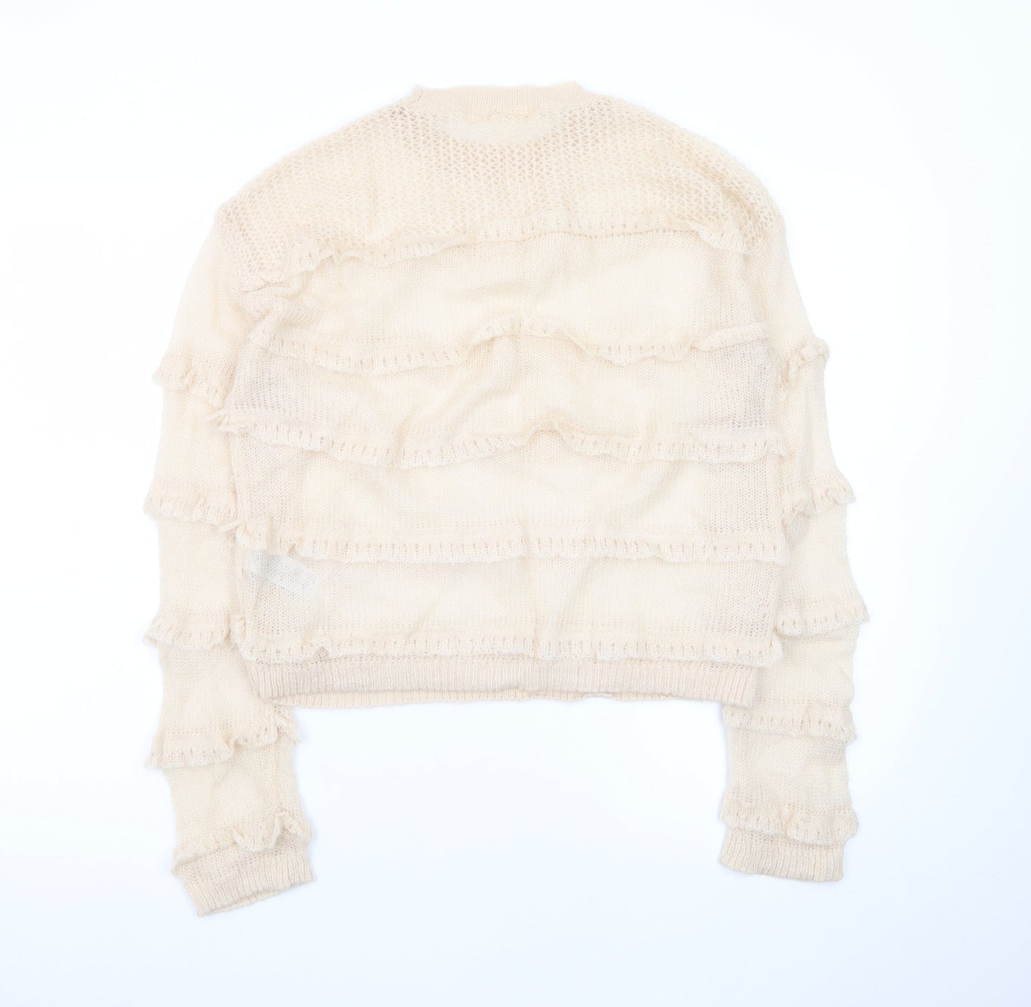 Marks and Spencer Women Beige Ruffle Knit Pullover Jumper Size S