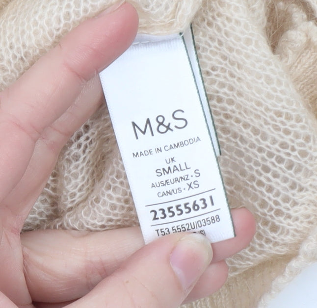 Marks and Spencer Women Beige Ruffle Knit Pullover Jumper Size S