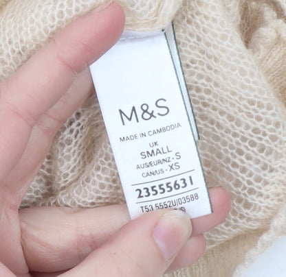 Marks and Spencer Women Beige Ruffle Knit Pullover Jumper Size S