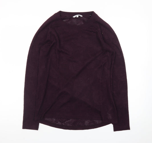 Marks and Spencer Womens Purple Floral Knit Pullover Jumper Size 14
