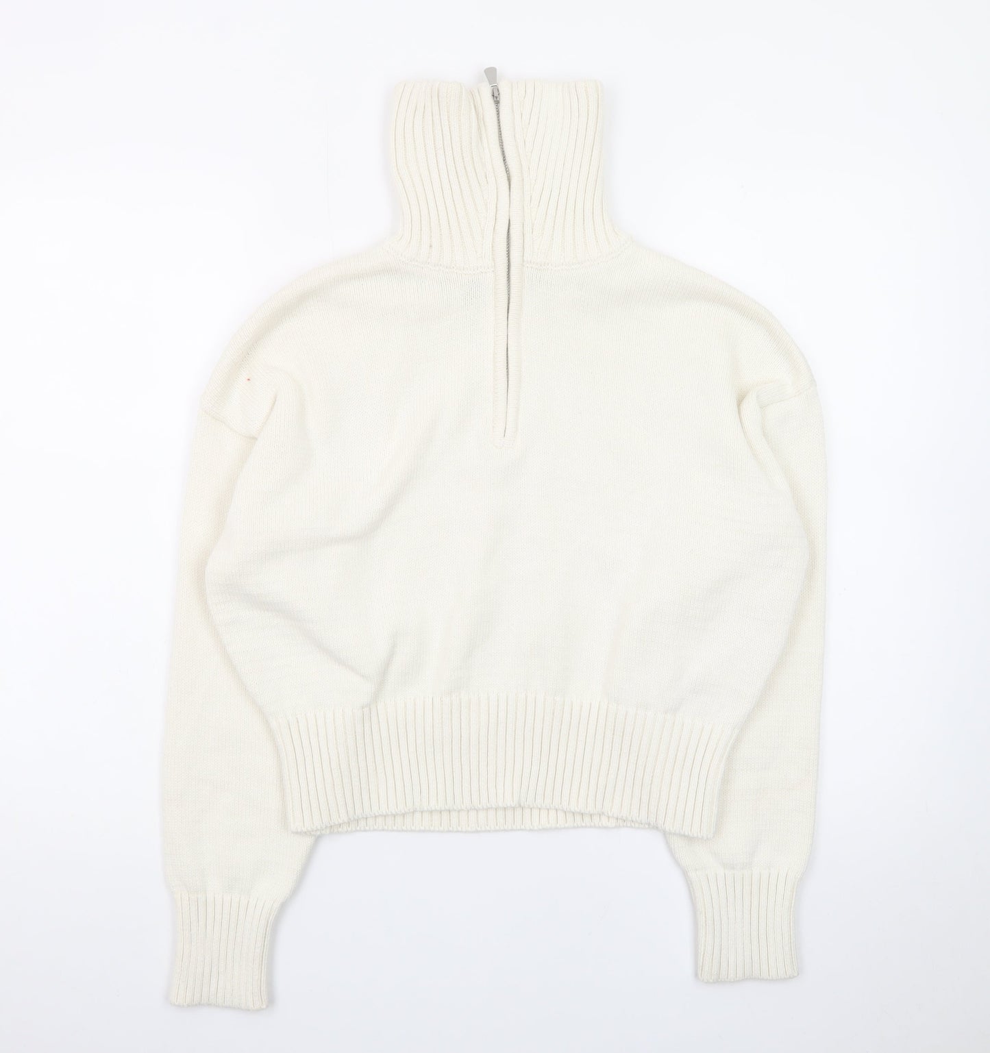 Bershka Women’s Ivory High Neck 1/2 Zip Chunky Knit Jumper Size 12