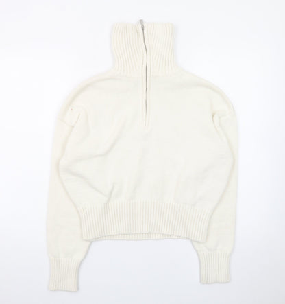 Bershka Women’s Ivory High Neck 1/2 Zip Chunky Knit Jumper Size 12