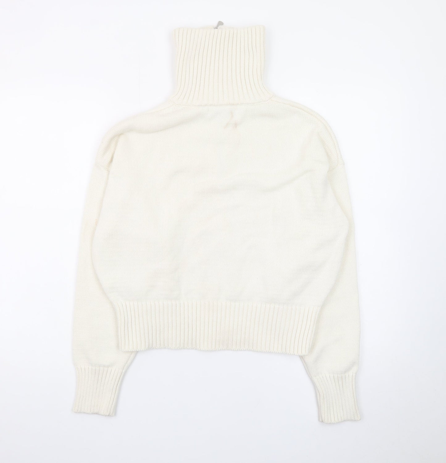 Bershka Women’s Ivory High Neck 1/2 Zip Chunky Knit Jumper Size 12