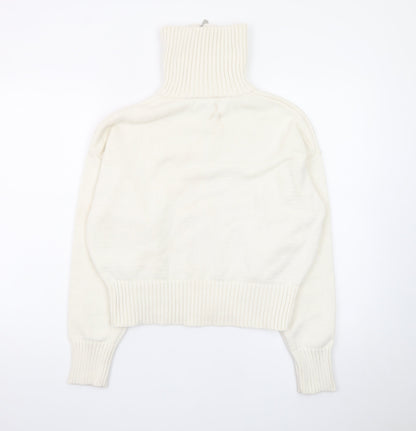 Bershka Women’s Ivory High Neck 1/2 Zip Chunky Knit Jumper Size 12