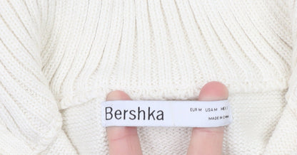 Bershka Women’s Ivory High Neck 1/2 Zip Chunky Knit Jumper Size 12
